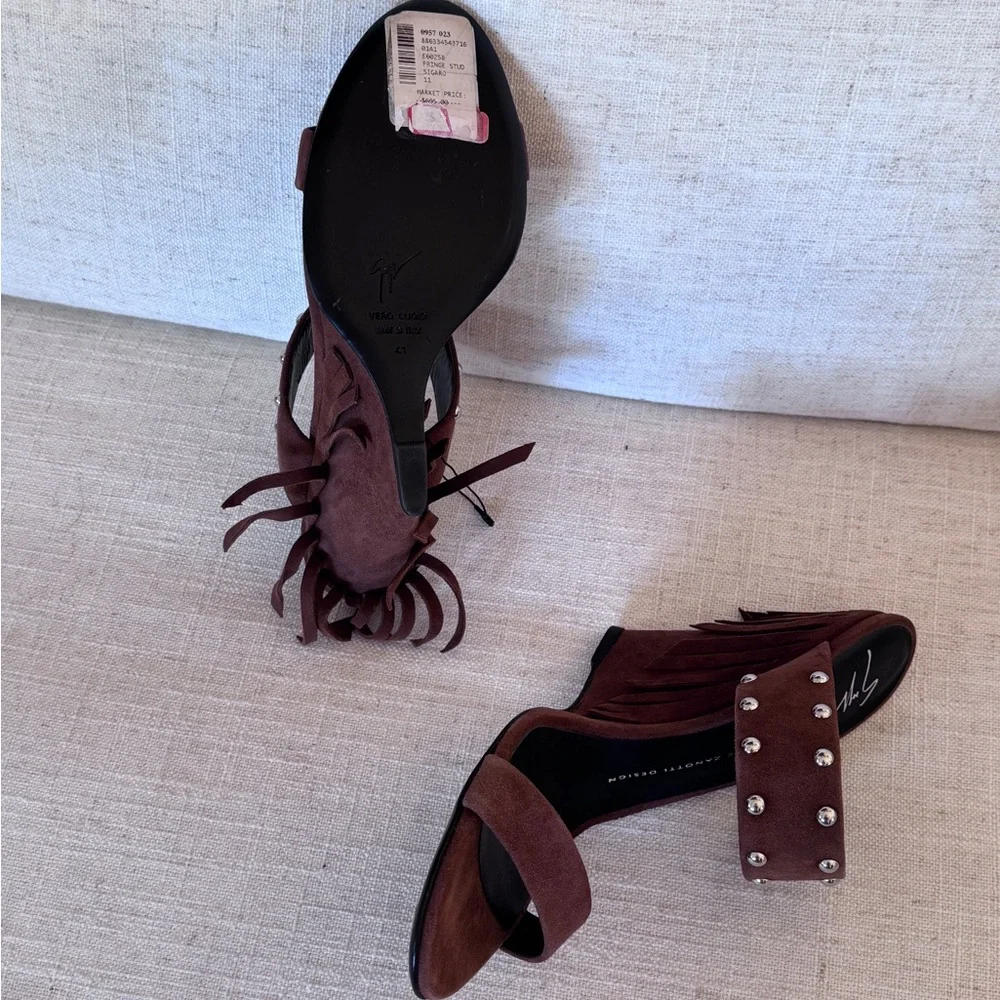 GIUSEPPE ZANOTTI Women’s Brown Suede Fringe Wedge Sandals‎ Size 41